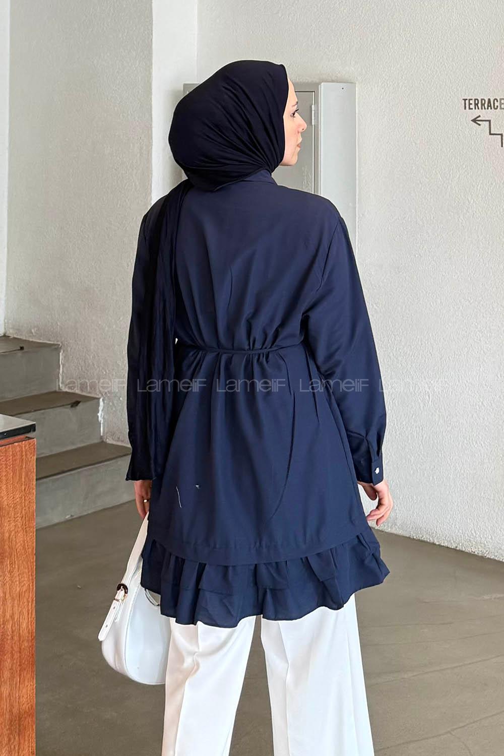 Lamelif Fırfır Detaylı Tunik Lacivert