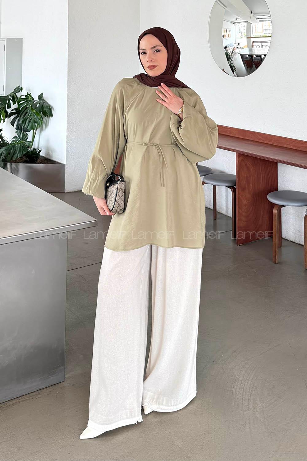 Lamelif Kuşak Bağlamalı Tunik Haki