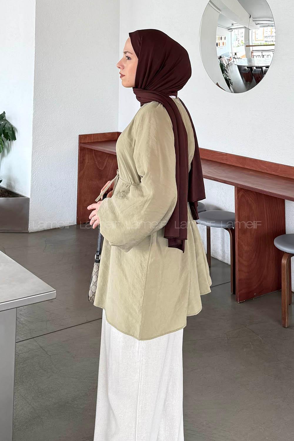 Lamelif Kuşak Bağlamalı Tunik Haki