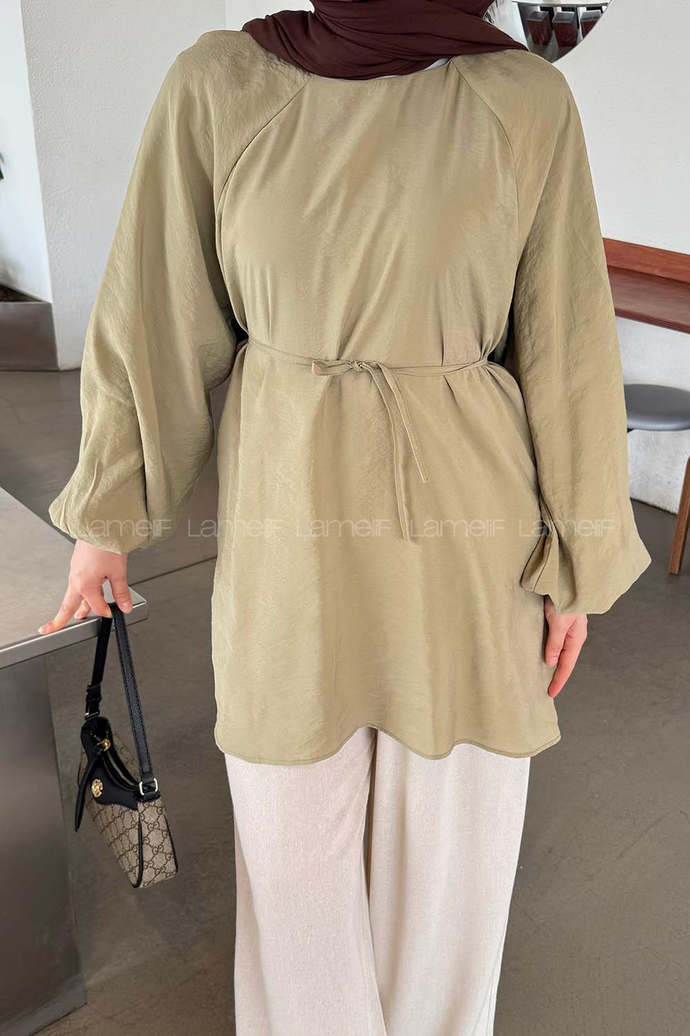 Lamelif Kuşak Bağlamalı Tunik Haki