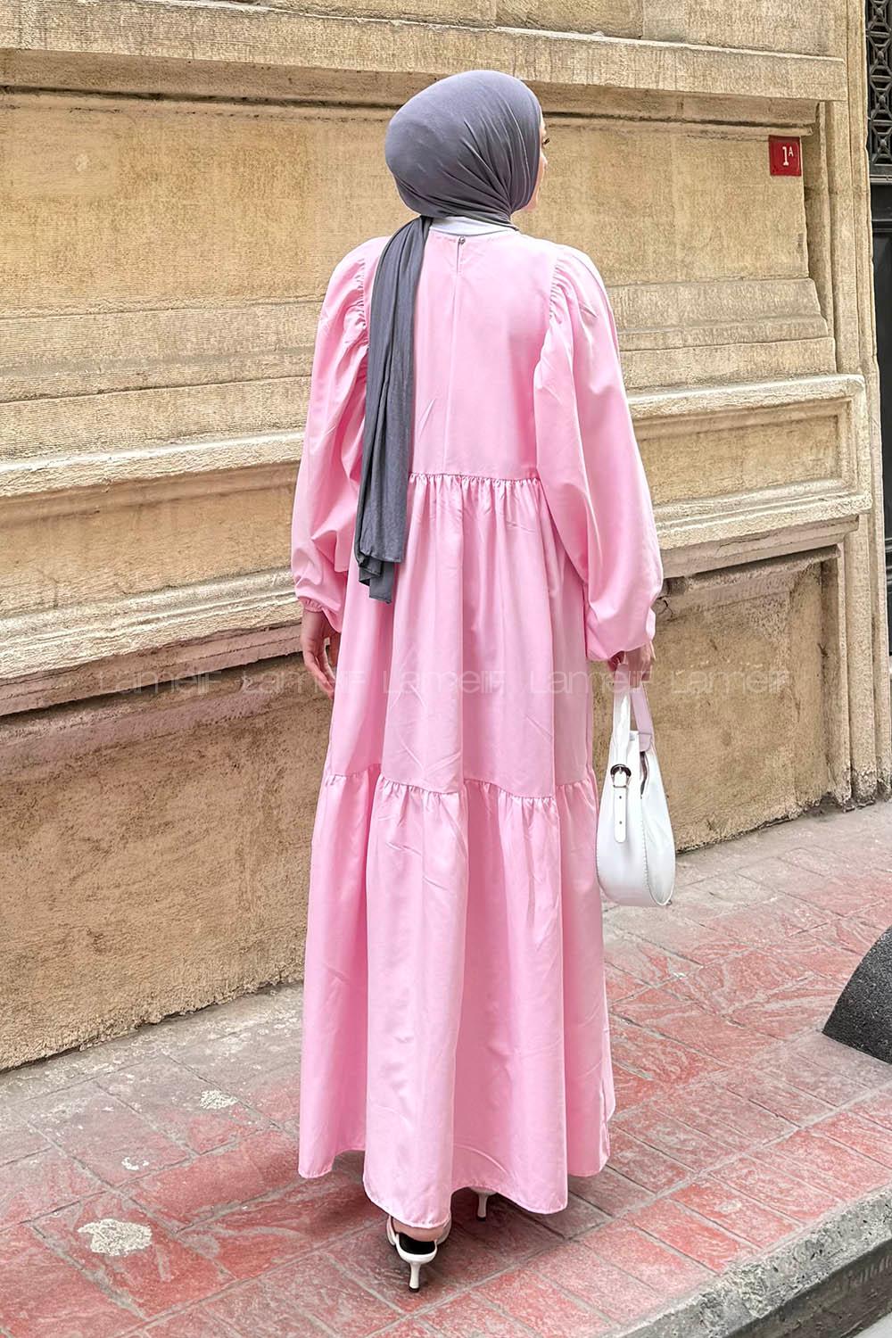 Candy Pink Crew Neck Cotton Printed Dresess