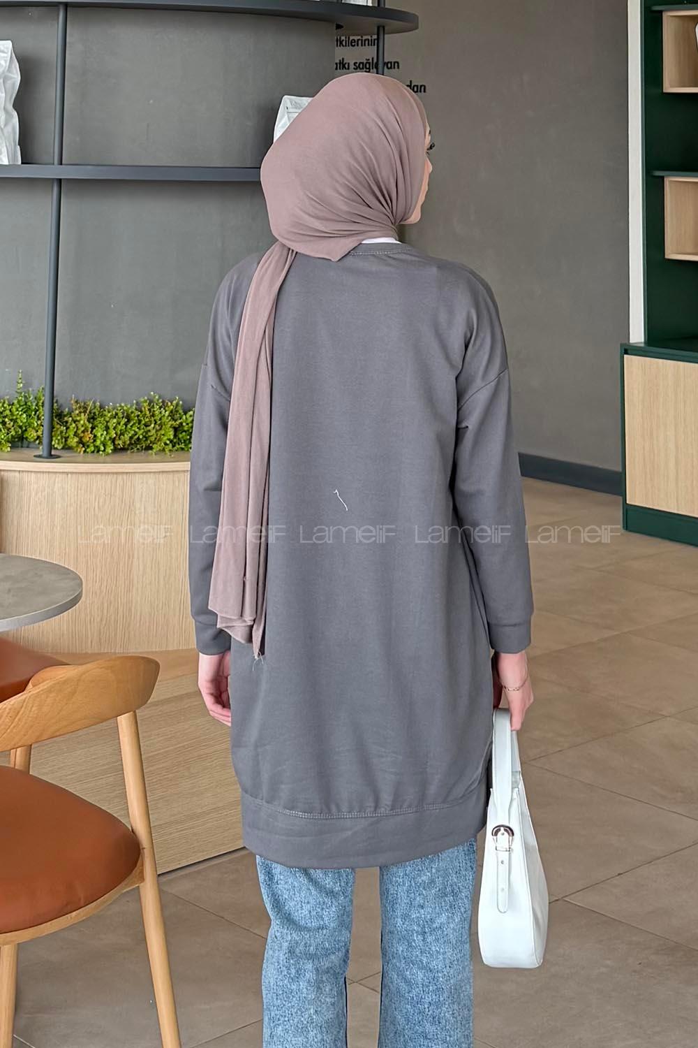 Lamelif İki iplikli Arma Detaylı Sweat Tunik Antrasit