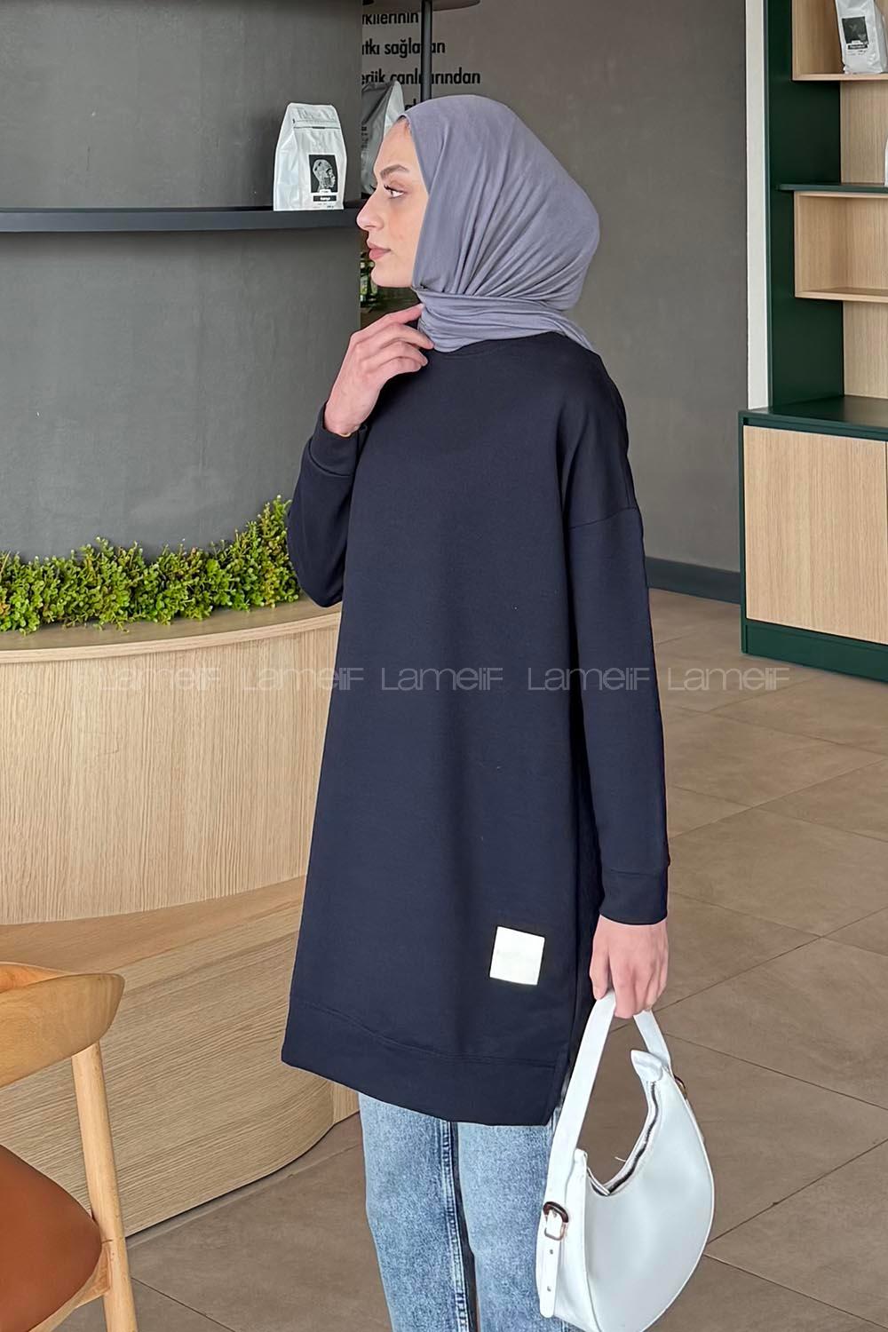 Lamelif İki iplikli Arma Detaylı Sweat Tunik Lacivert