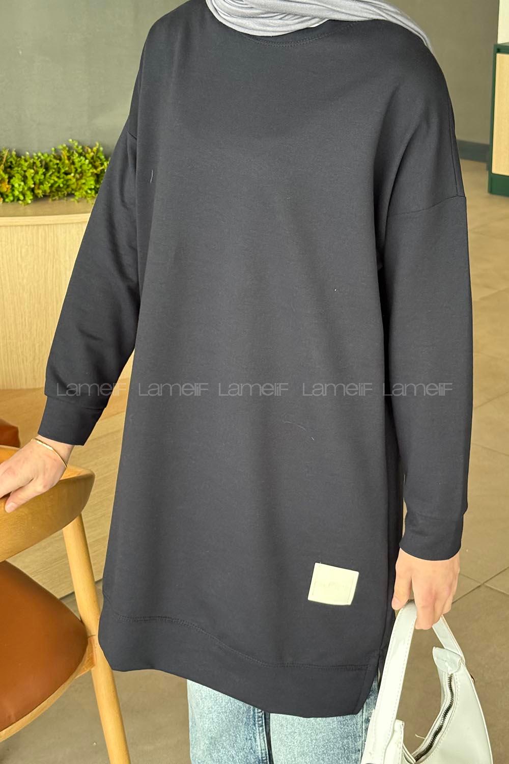 Lamelif İki iplikli Arma Detaylı Sweat Tunik Lacivert