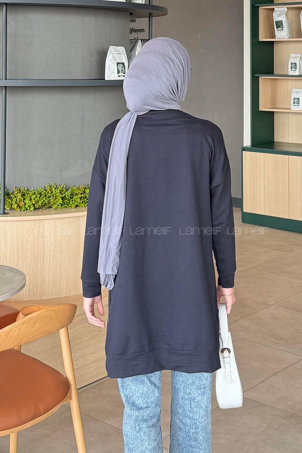 Lamelif İki iplikli Arma Detaylı Sweat Tunik Lacivert