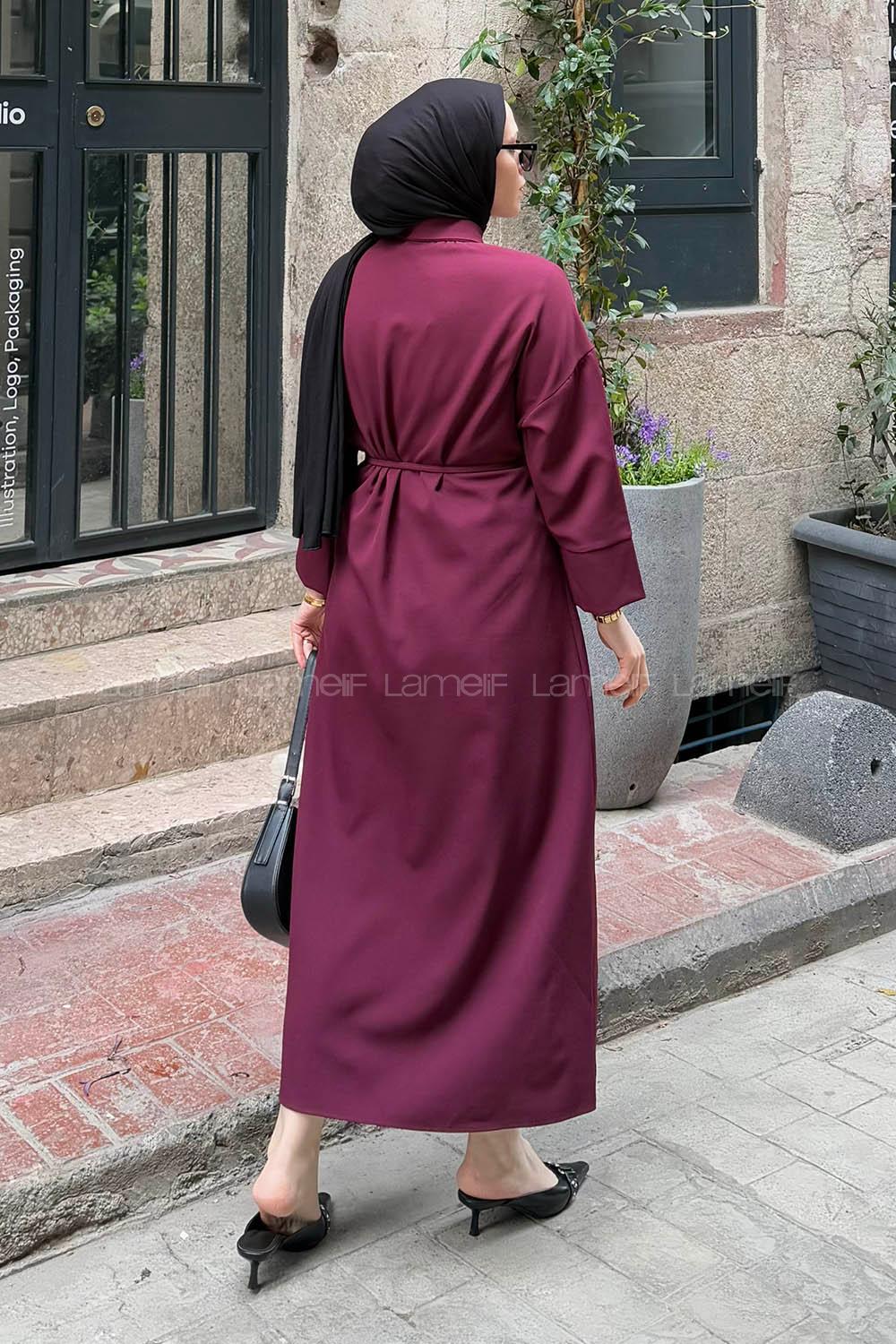 Plum Shirt Collar Cotton Dresess