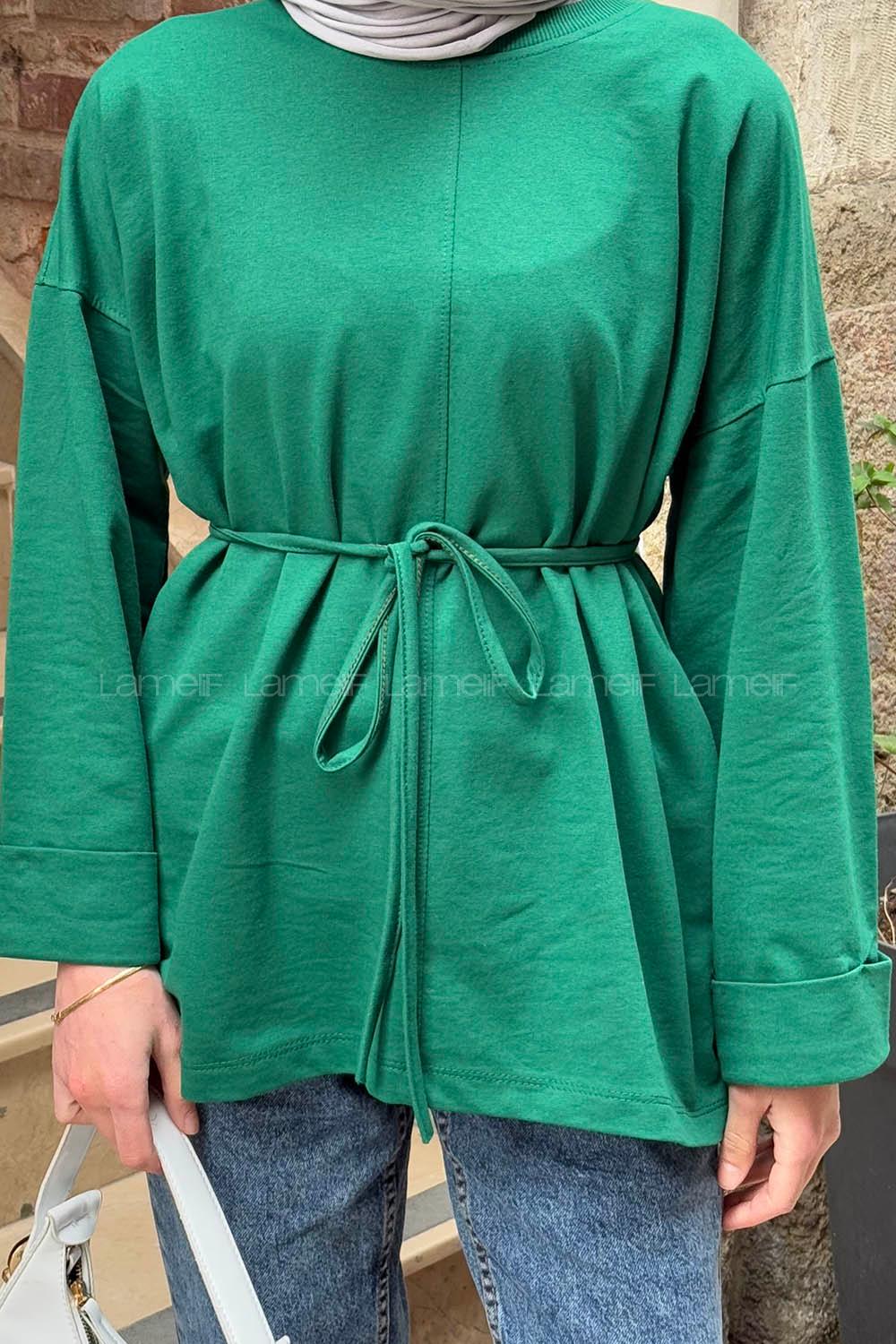 Lamelif Yırtmaç Detaylı Sweat Zümrüt