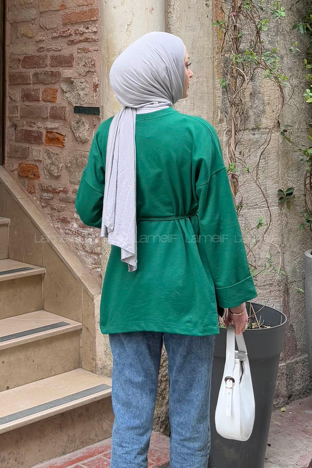 Lamelif Yırtmaç Detaylı Sweat Zümrüt