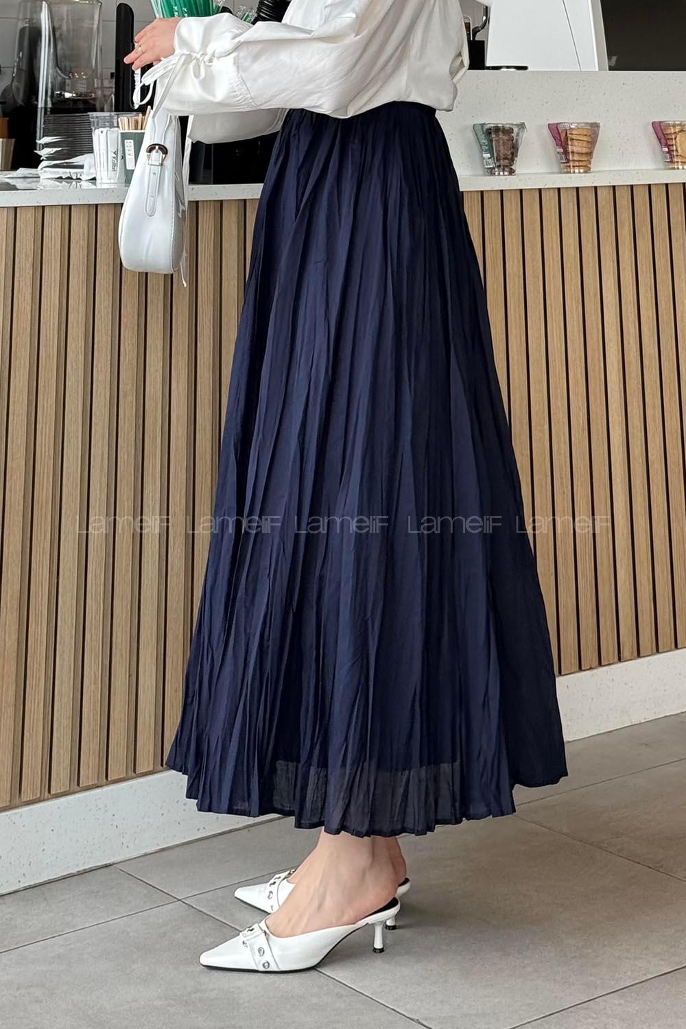 Lamelif Astarlı Tesettür Etek Koyu Lacivert