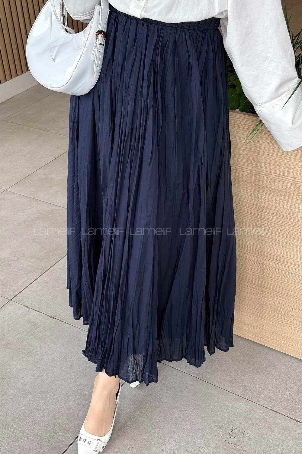 Lamelif Astarlı Tesettür Etek Koyu Lacivert