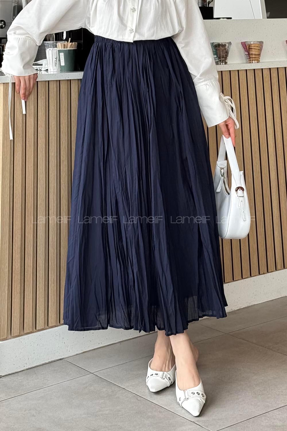 Lamelif Astarlı Tesettür Etek Koyu Lacivert