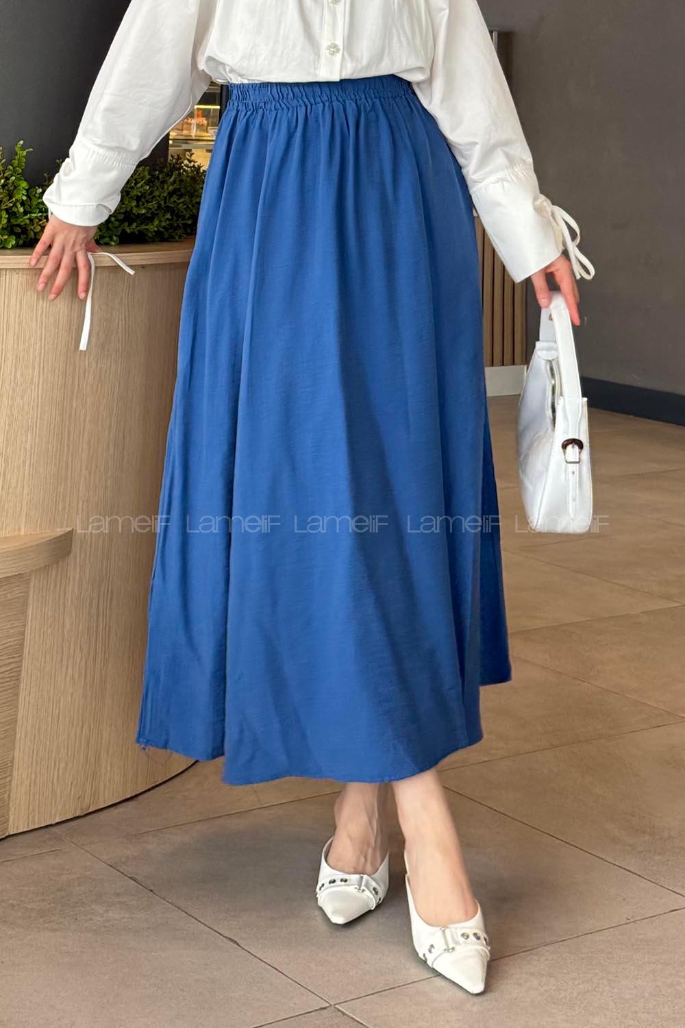 Lamelif Cep Detaylı Keten İndigo