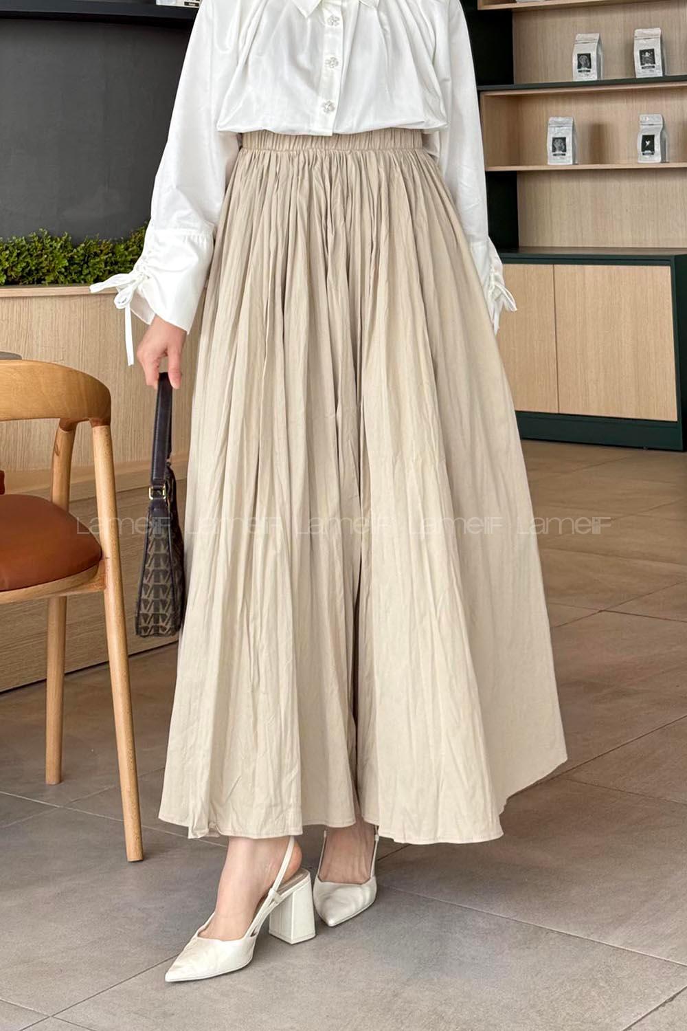 Lamelif Kraşlı Tesettür Etek Bej