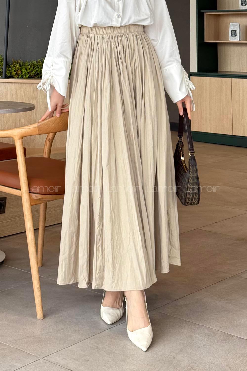 Lamelif Kraşlı Tesettür Etek Bej