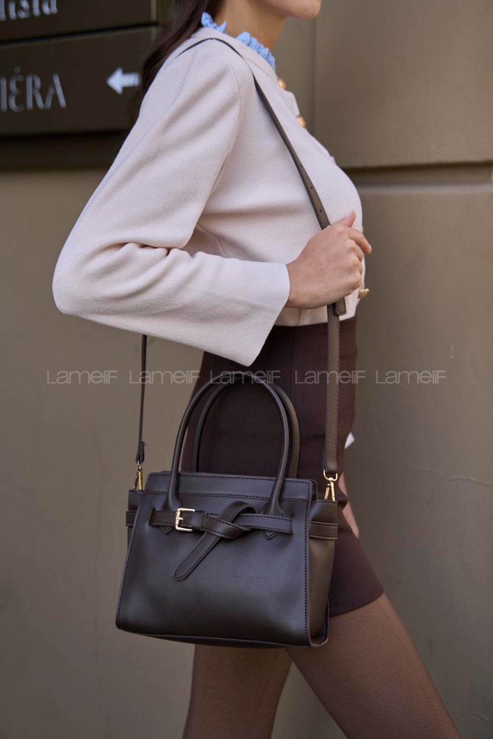 Lameli Mini Kemer Detaylı El Ve Omuz Çantası Acı Kahve