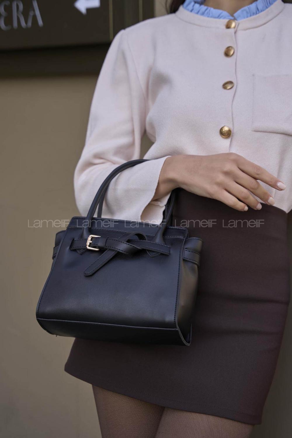 Lameli Mini Kemer Detaylı El Ve Omuz Çantası Siyah