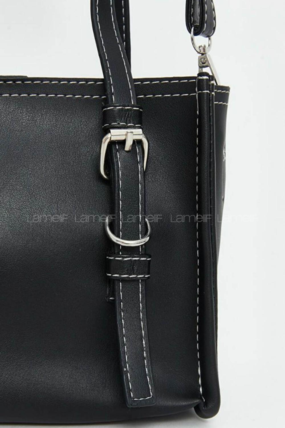 Lamelif Deri Görünümlü Kadın Omuz Çantası Siyah