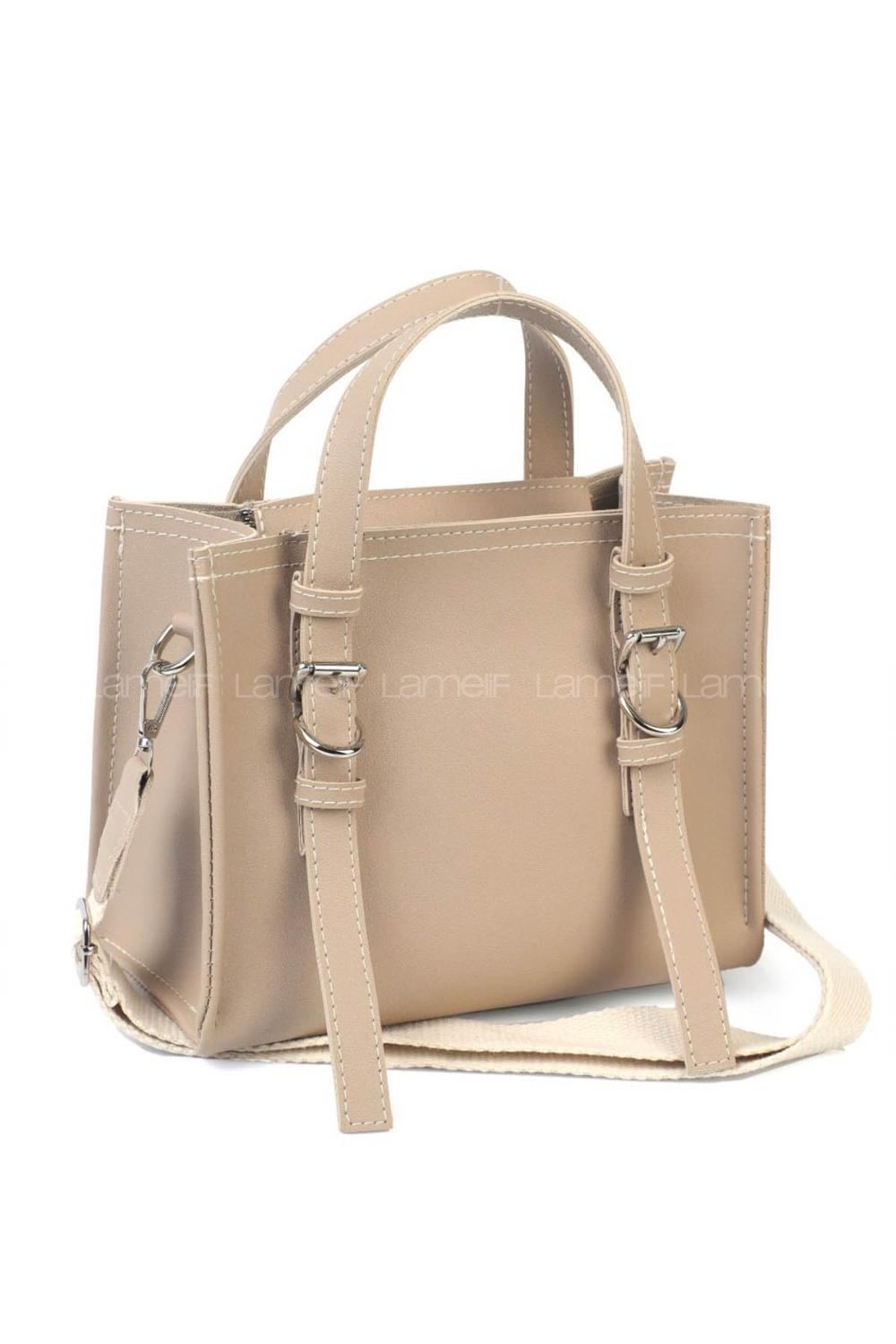 Lamelif Deri Görünümlü Kadın Omuz Çantası Vizonrengi