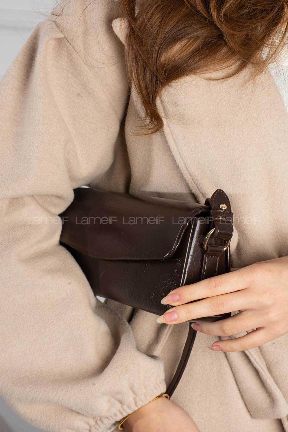 Lamelif Gloria Model Deri Kadın El Ve Omuz Çantası Acı Kahve