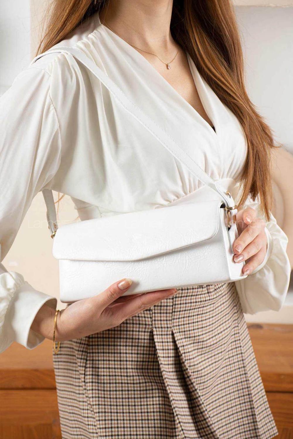 Lamelif Gloria Model Deri Kadın El Ve Omuz Çantası Beyaz