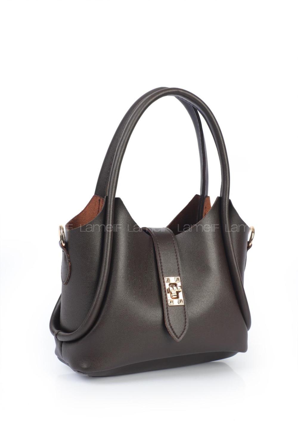 Lamelif Kilit Detaylı Mini Kanguru El Ve Omuz Çantası Kadın Acı Kahve