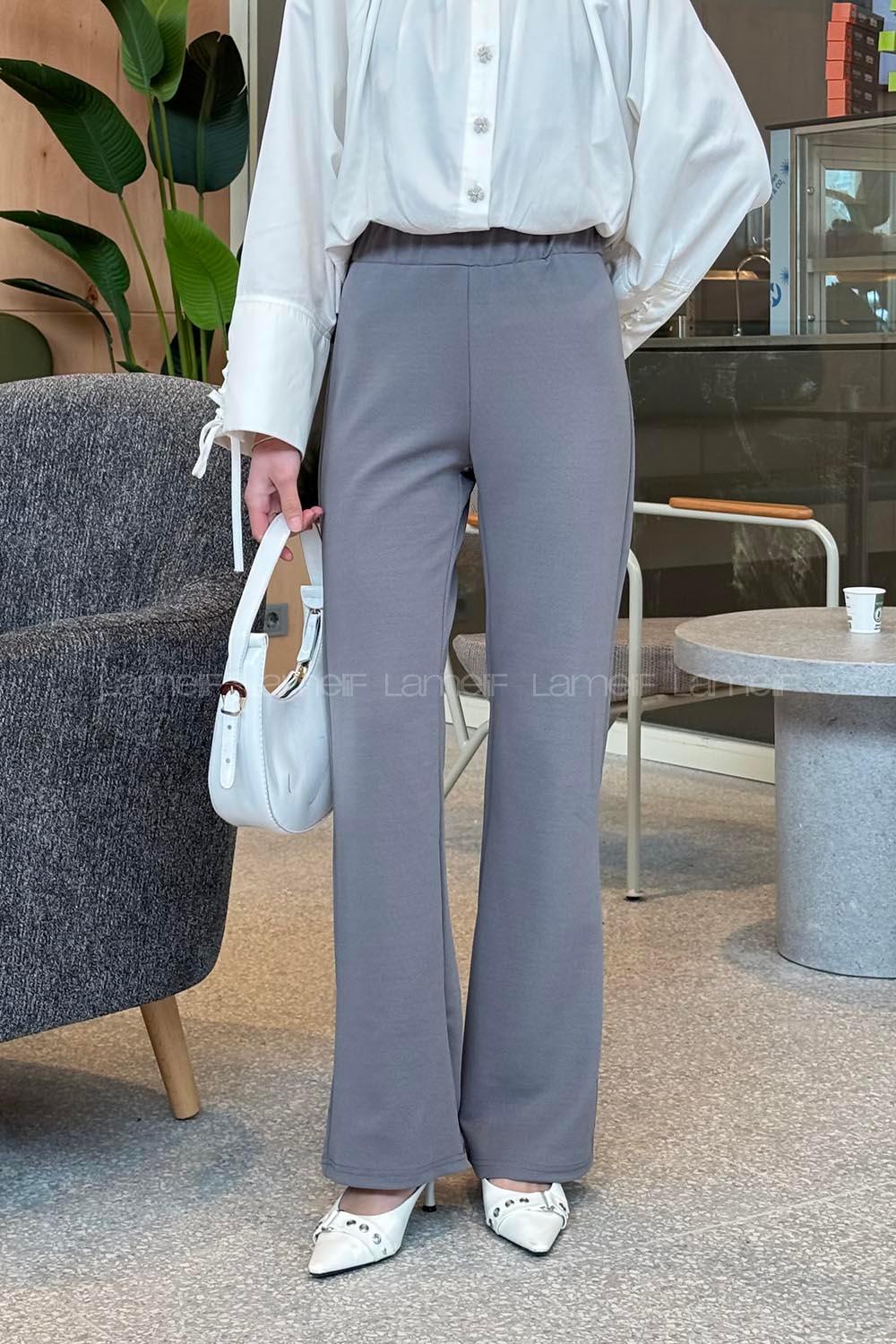 Gray Crepe Fabric Normal Waist Comfortable Pants