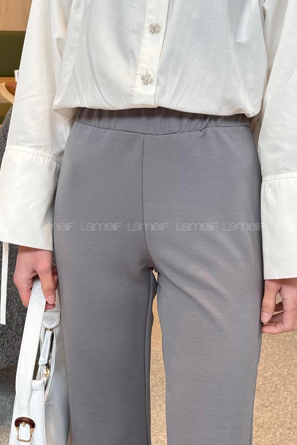 Gray Crepe Fabric Normal Waist Comfortable Pants