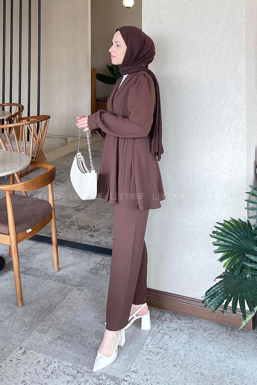 Lamelif Bağlamalı Ceketli Takım Acı Kahve