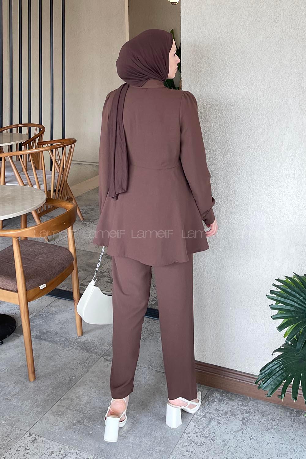 Lamelif Bağlamalı Ceketli Takım Acı Kahve