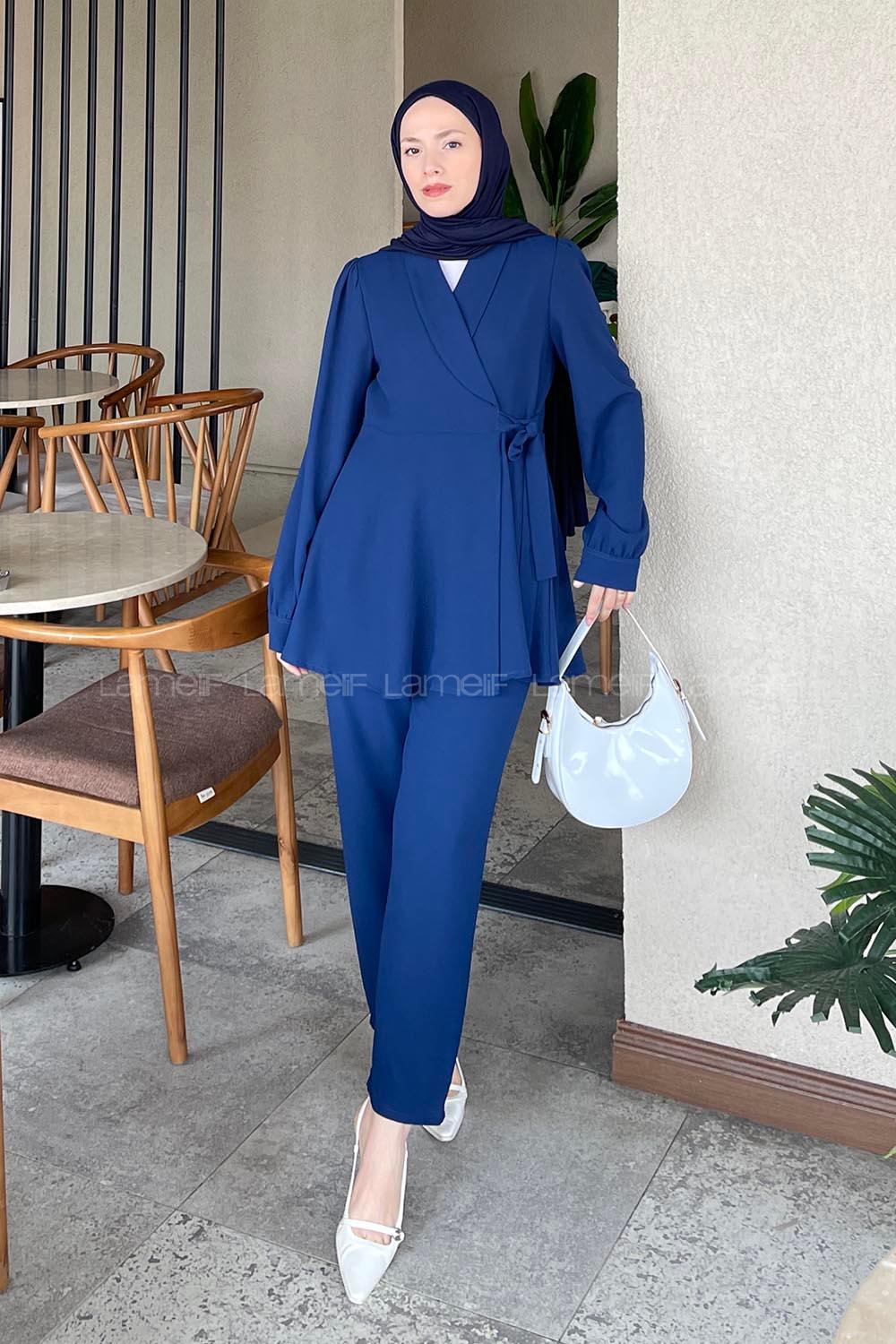 Lamelif Bağlamalı Ceketli Takım Lacivert