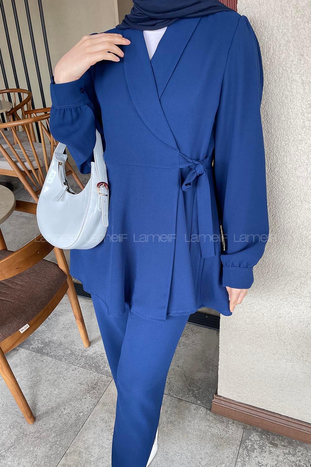 Lamelif Bağlamalı Ceketli Takım Lacivert