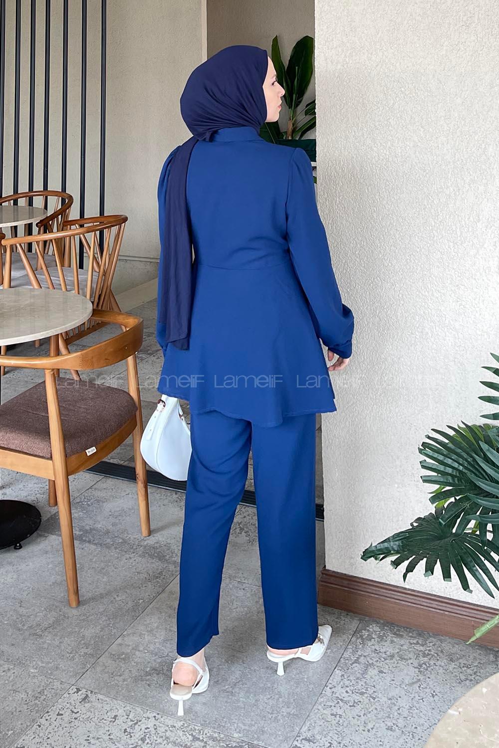 Lamelif Bağlamalı Ceketli Takım Lacivert