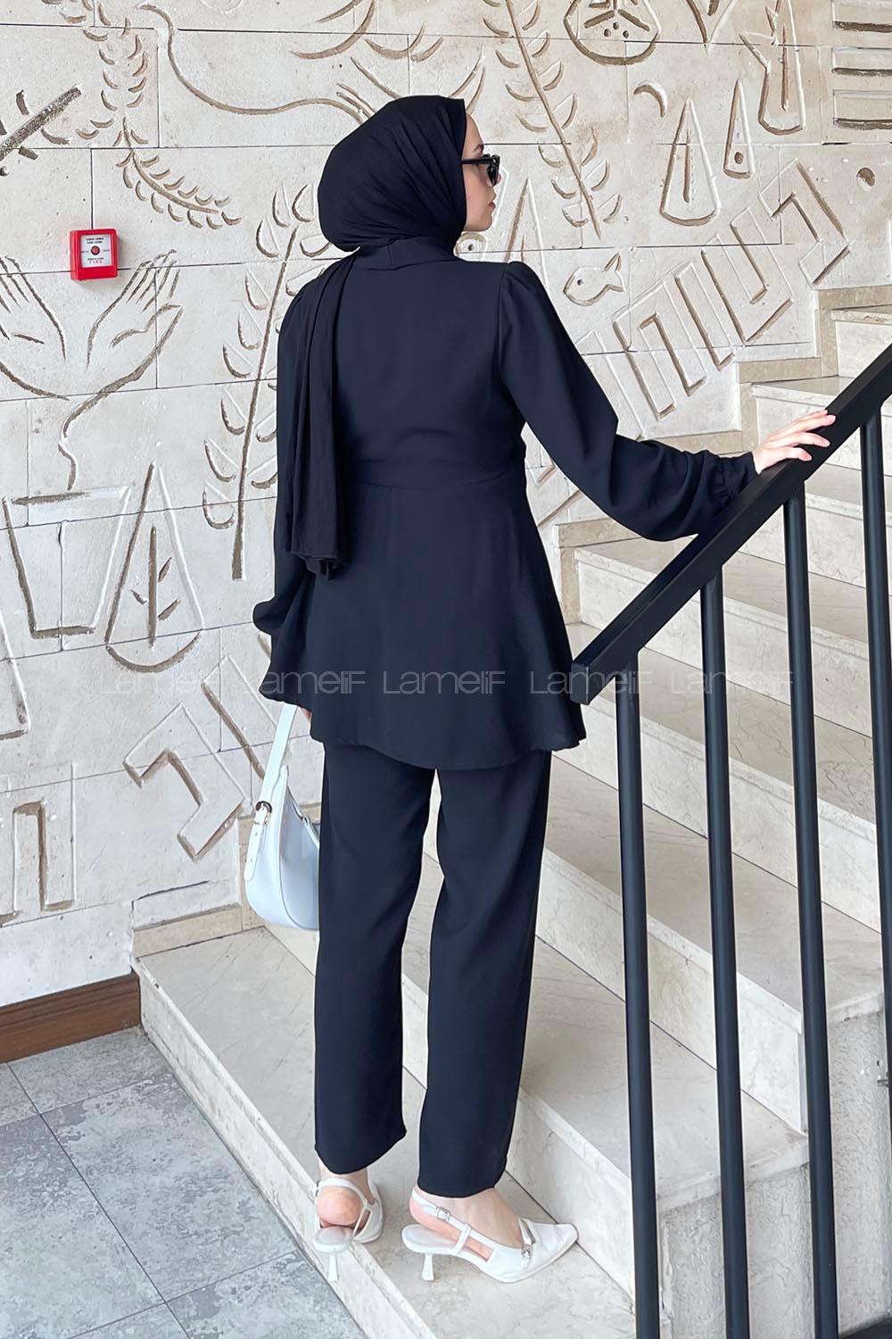 Lamelif Bağlamalı Ceketli Takım Siyah