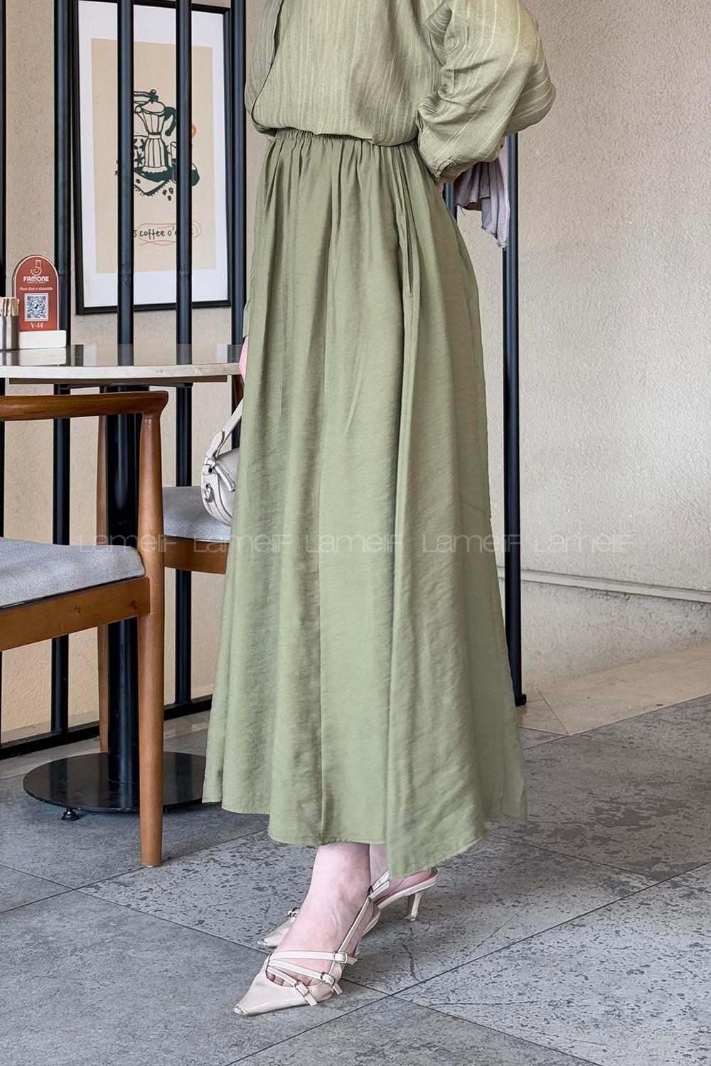 Lamelif Cep Detaylı Keten Etek Haki