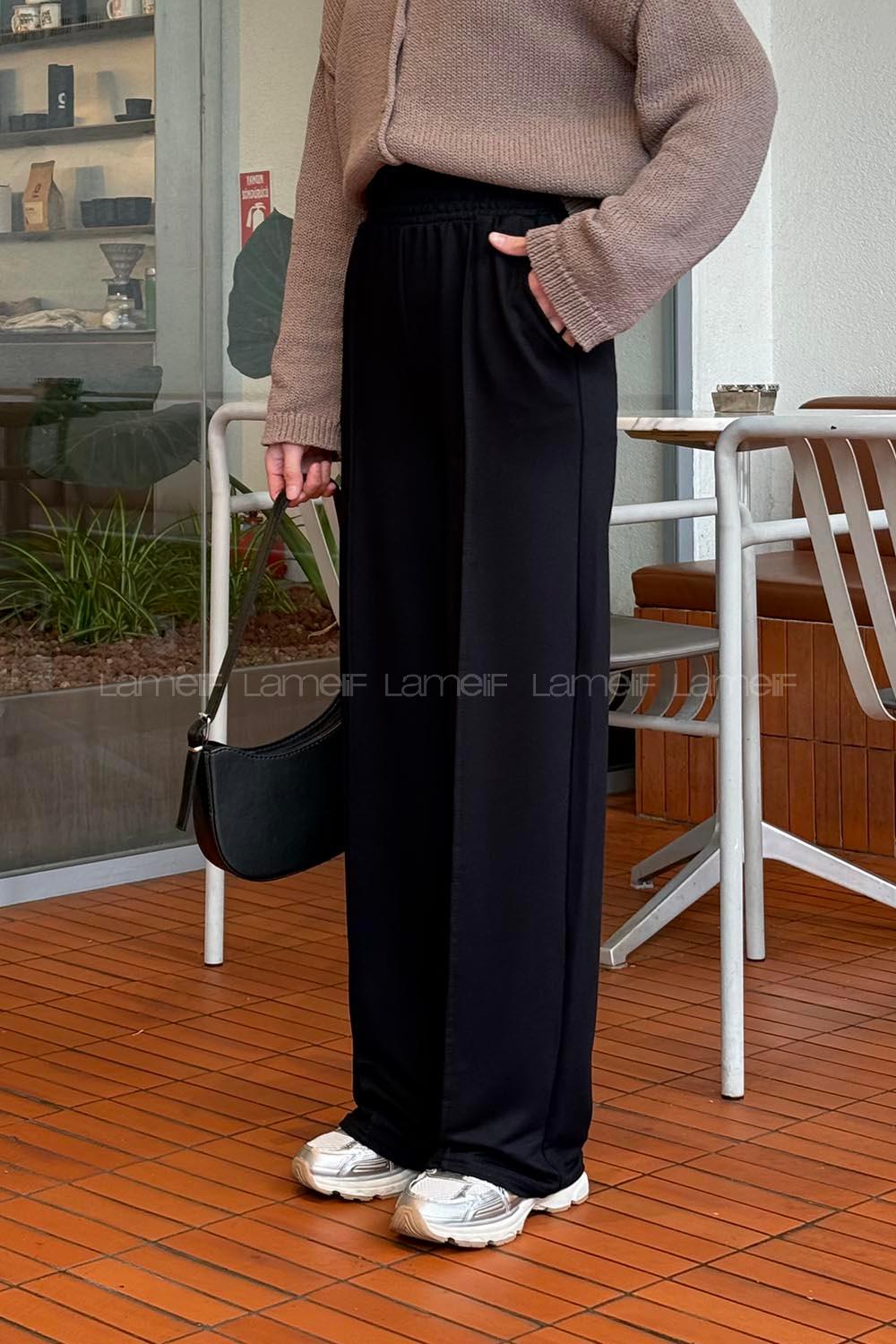 Lamelif Çıma Detaylı Eşofman Altı Siyah