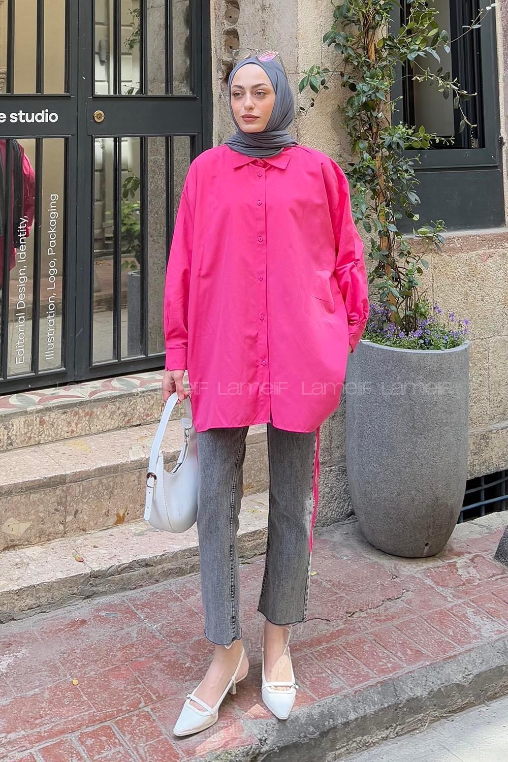 Lamelif Oversize Gömlek Pembe