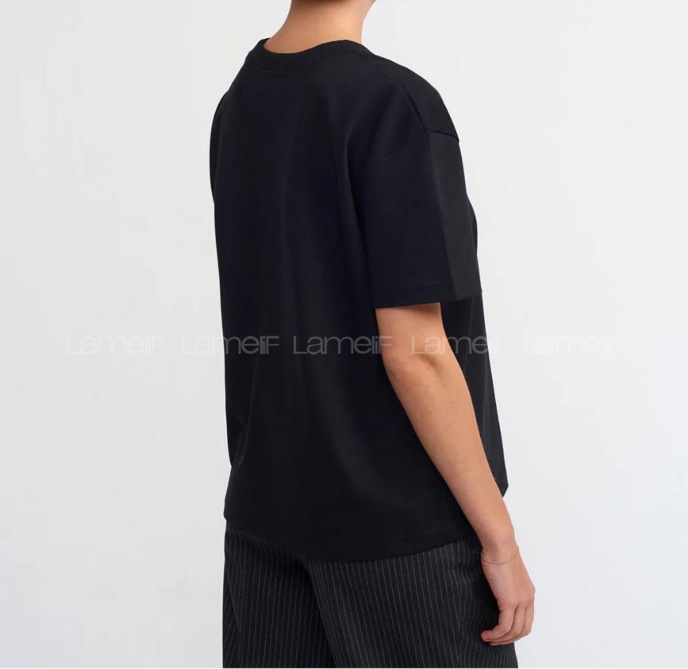 Black Crew Neck Short Arm Cotton Fabric Unprinted T-shirt