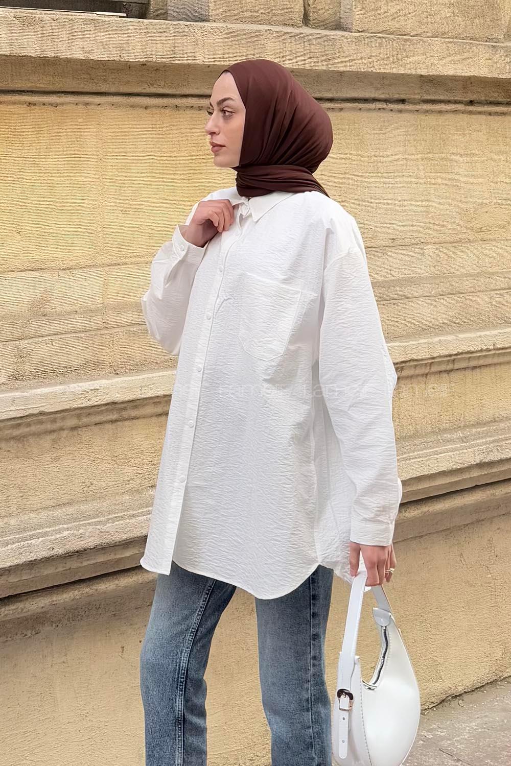 Lamelif Lena Oversize Gömlek Beyaz