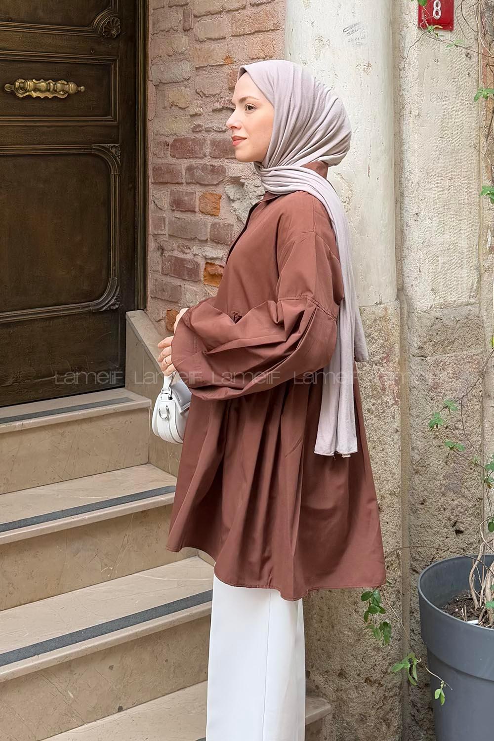 Lamelif Lopez Balon Kol Tunik Acı Kahve