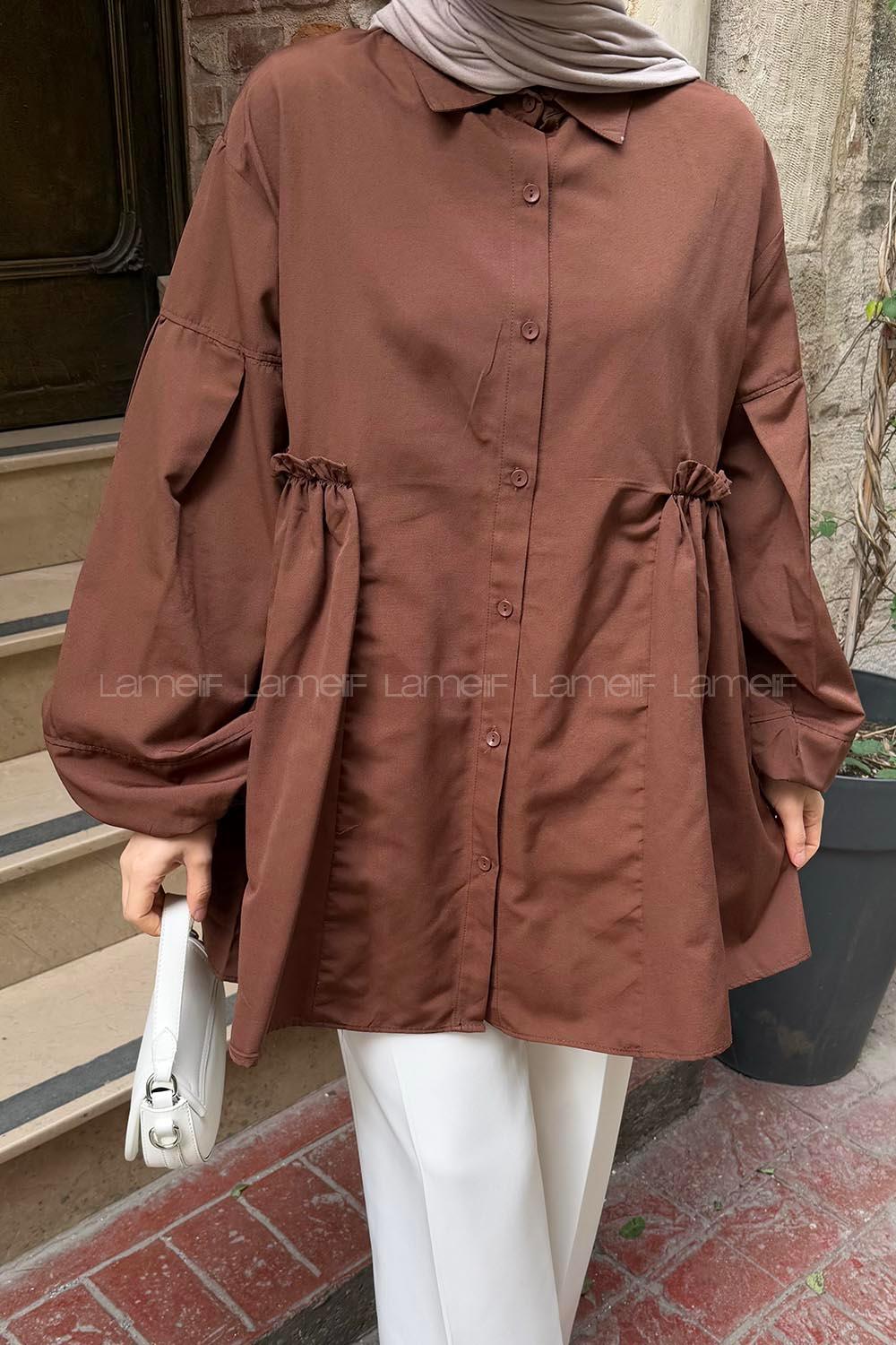 Lamelif Lopez Balon Kol Tunik Acı Kahve