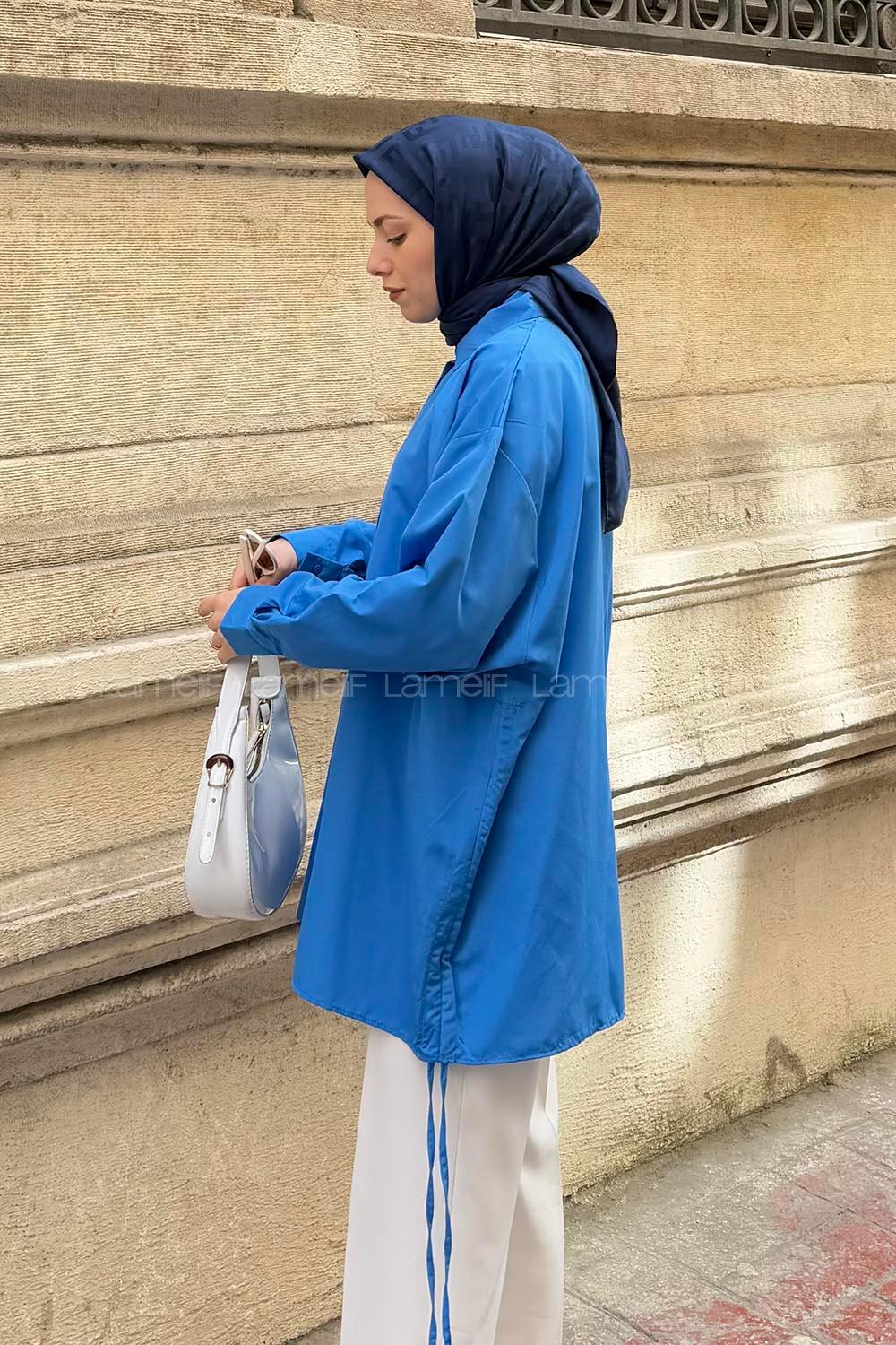 Modalamelif Oversize Gömlek Saks Mavisi