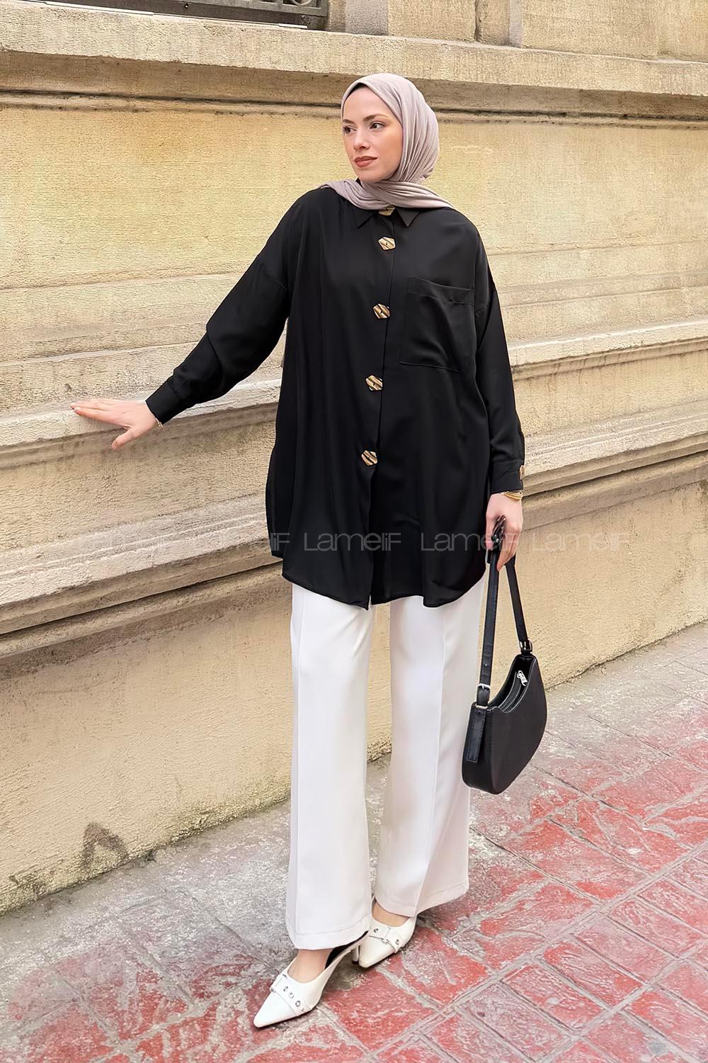 Modalamelif Tek Cepli Ayrobin Gömlek Siyah