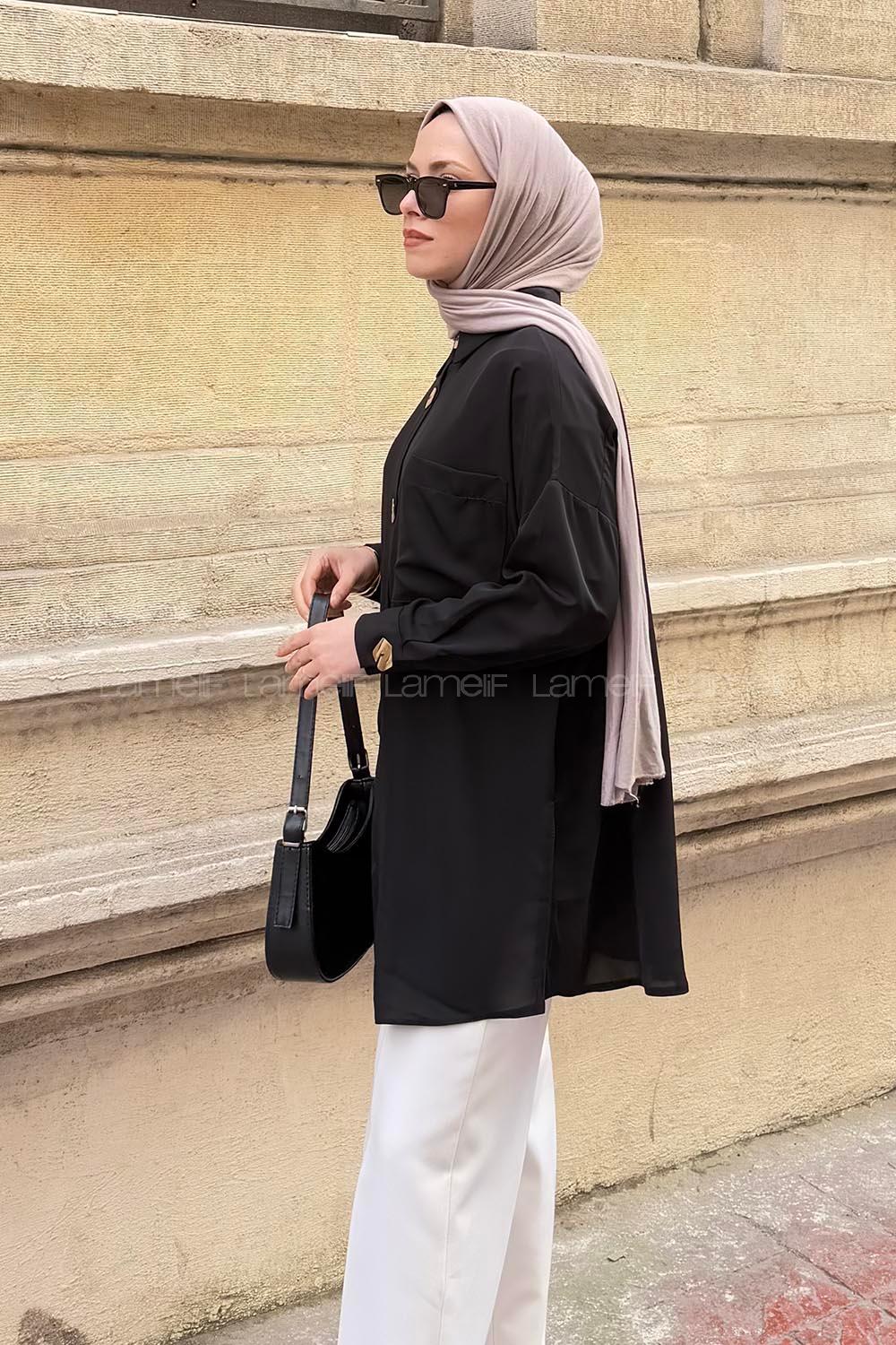 Modalamelif Tek Cepli Ayrobin Gömlek Siyah