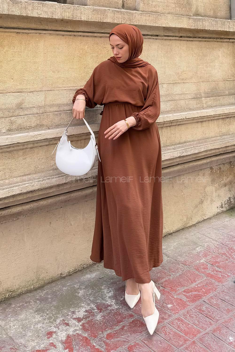 Modalamelif Yarasa Kol Prenses Elbise Taba