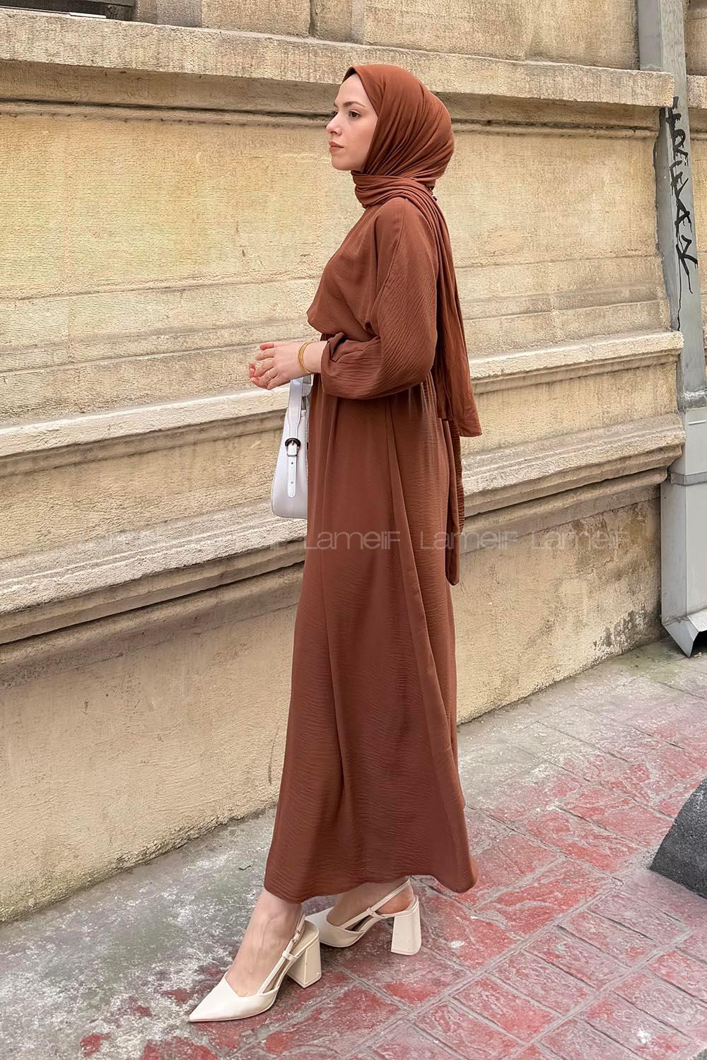 Modalamelif Yarasa Kol Prenses Elbise Taba