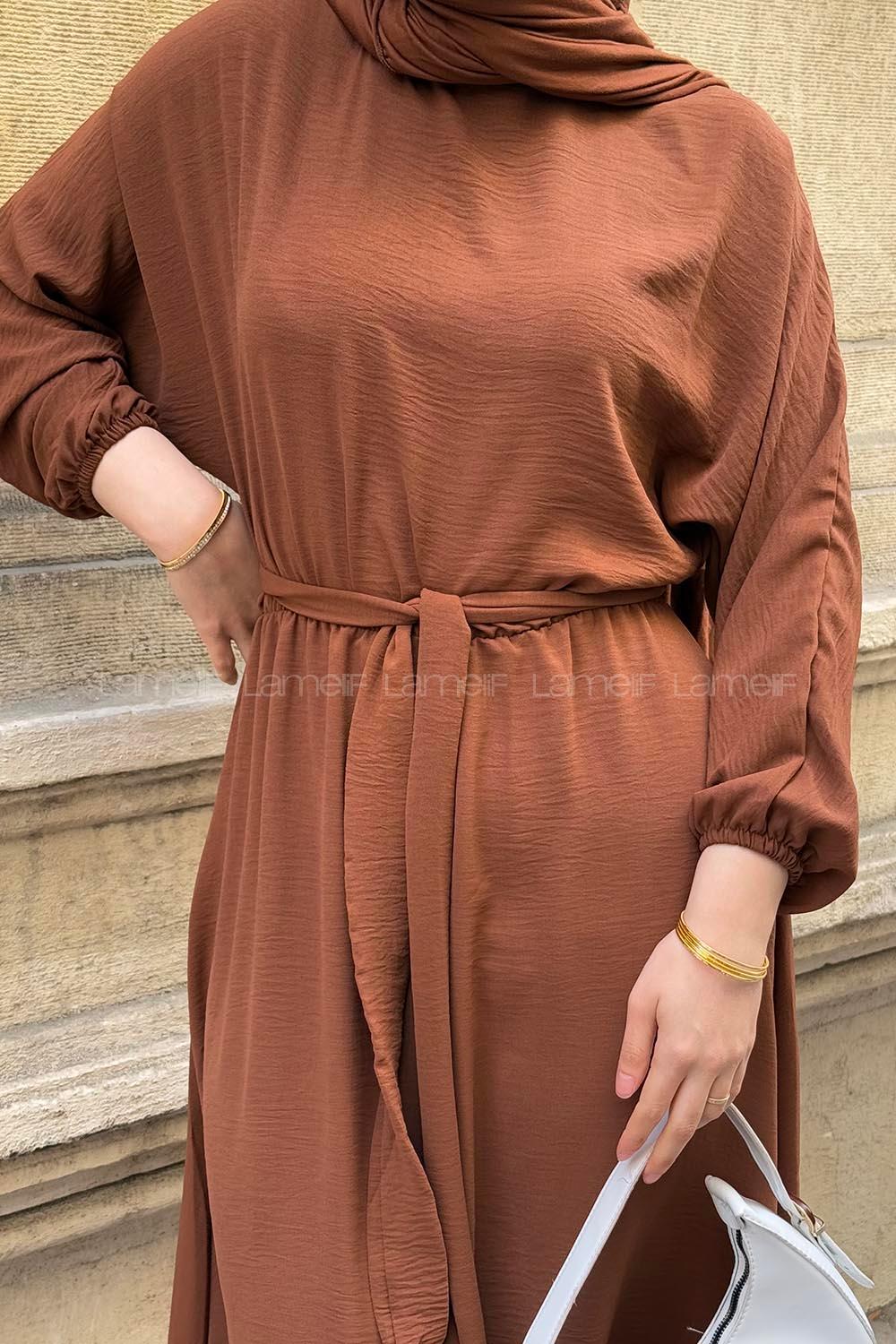 Modalamelif Yarasa Kol Prenses Elbise Taba