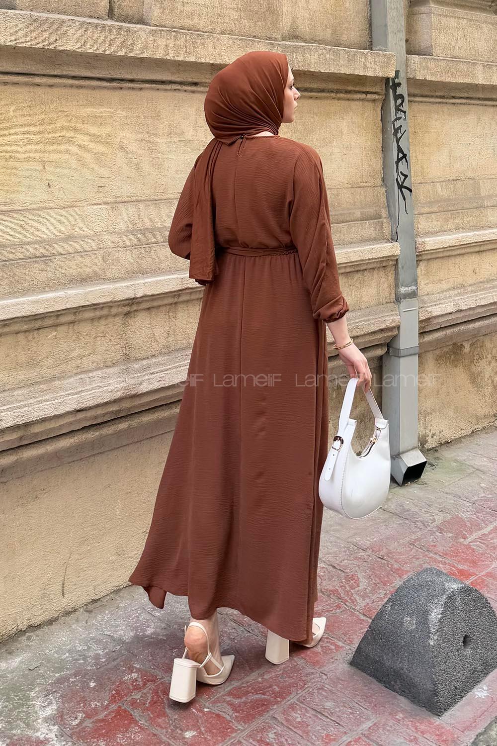 Modalamelif Yarasa Kol Prenses Elbise Taba