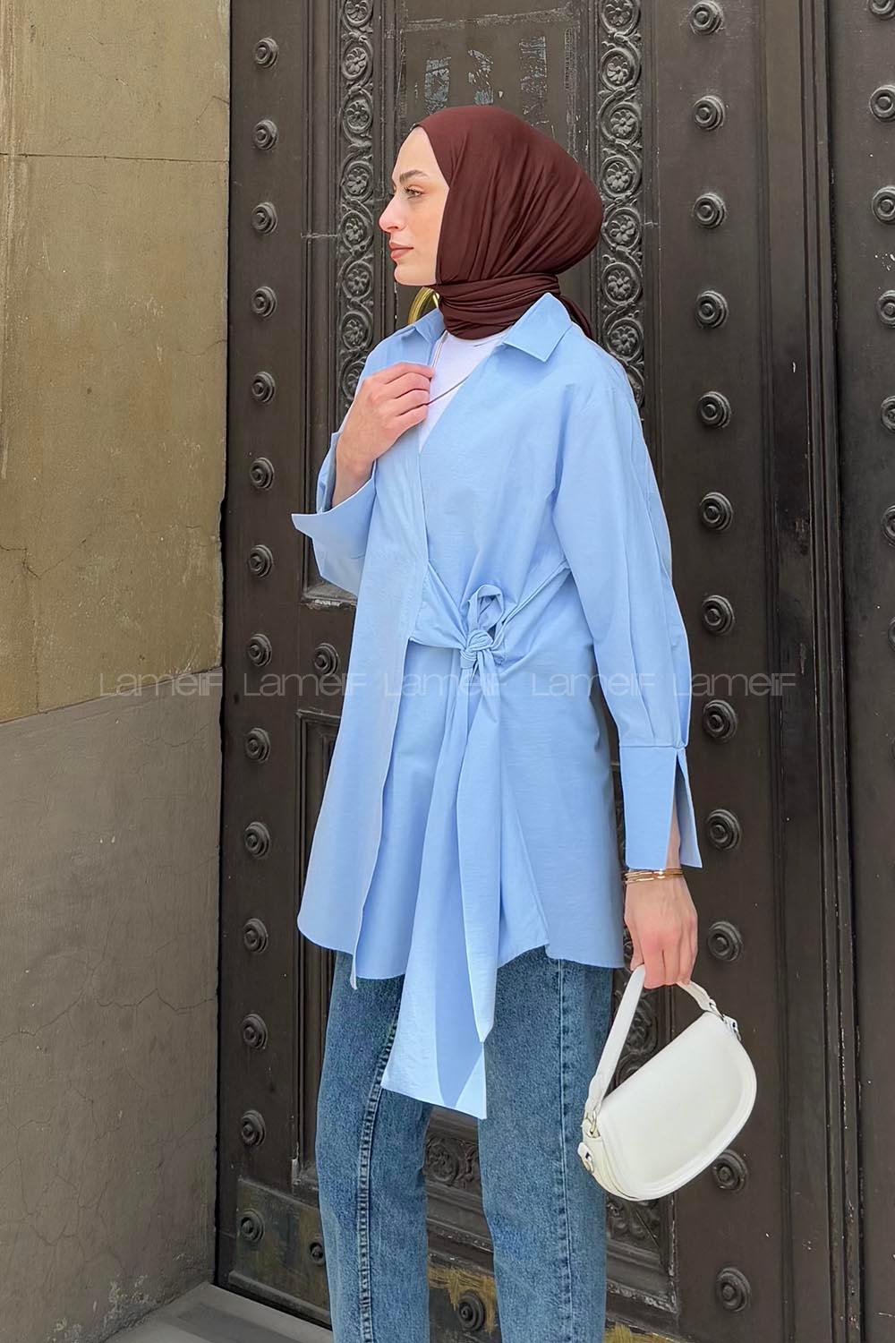 Lamelif Bağlama Detaylı Tesettür Gömlek Bebe Mavisi