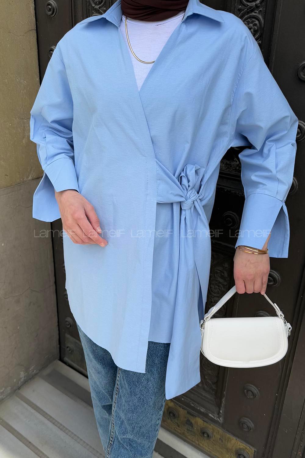 Lamelif Bağlama Detaylı Tesettür Gömlek Bebe Mavisi