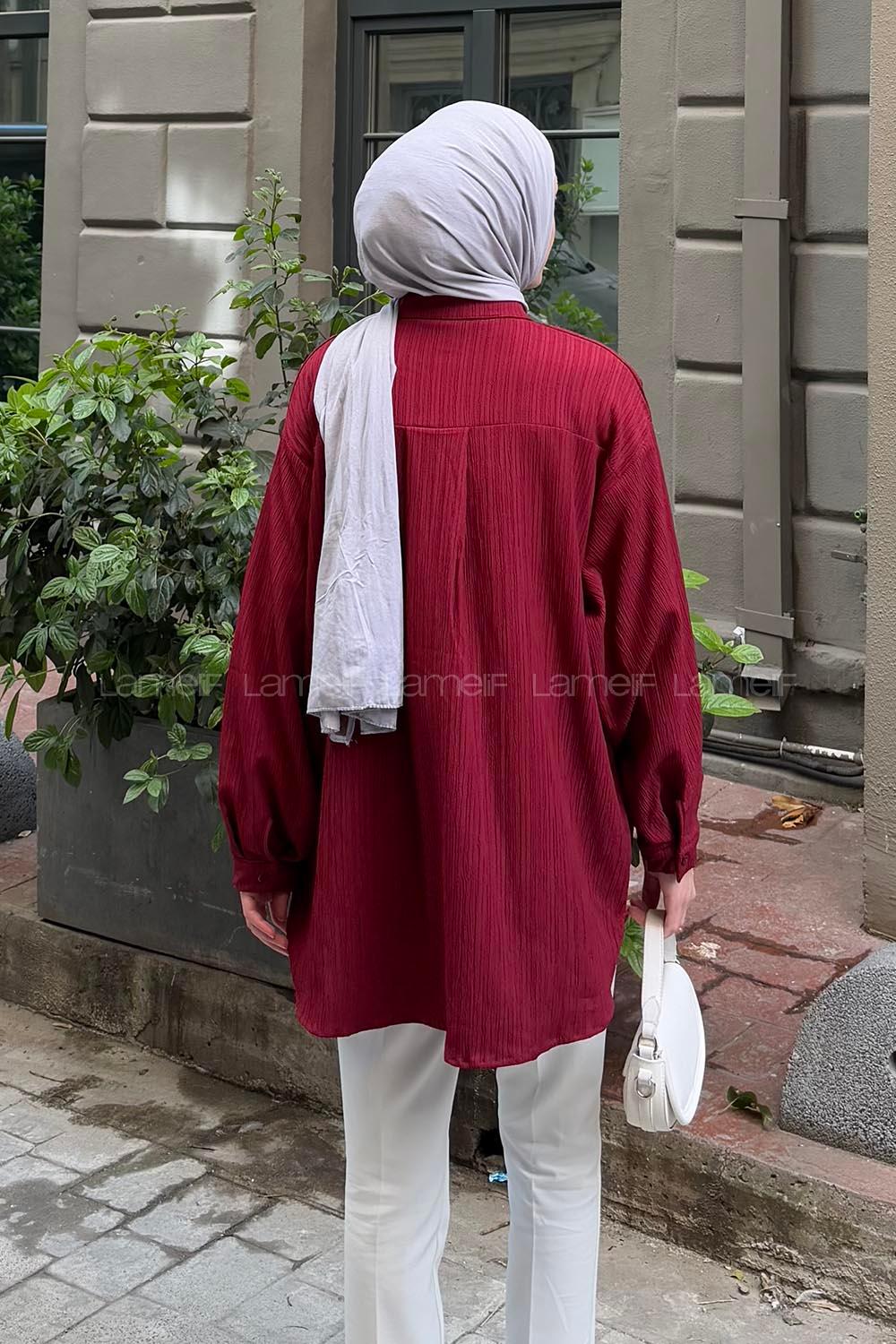Lamelif Kraşlı Gömlek Bordo